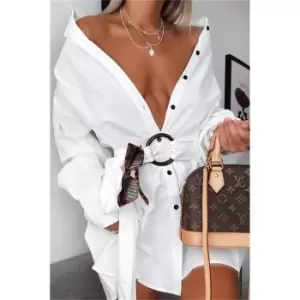 Image of I Saw It First White Belted Oversized Shirt Dress - White