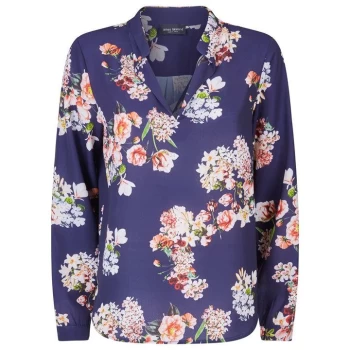 Image of James Lakeland Mandarin Collar Print Blouse - Navy