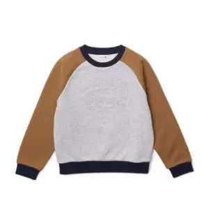 Image of Boys' Lacoste Branded Colour-Block Sweatshirt Size 6 yrs Grey Chine / Brown / Navy Blue
