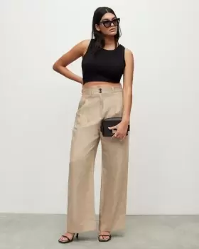 Image of AllSaints Petra Linen Blend Wide Leg Trousers