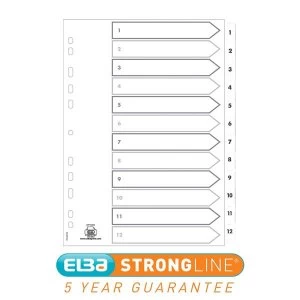 Image of Elba A4 Strongline Reinforced Dividers Europunched 1 12 Clear Tabs White Single