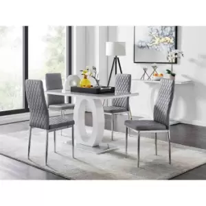 Image of Furniture Box Giovani 4 Grey Dining Table and 4 Grey Velvet Milan Chairs