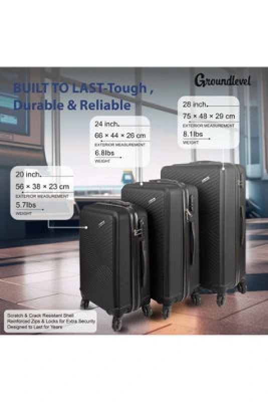 Image of Groundlevel Xl Delta Hard Shell 3 Piece Luggage Set - Black
