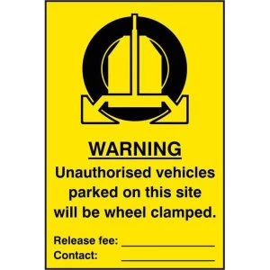 Image of ASEC Unauthorised Vehicles Parked On This Site Will Be Wheel Clamped 200mm x 300mm PVC Self Adhesive Sign