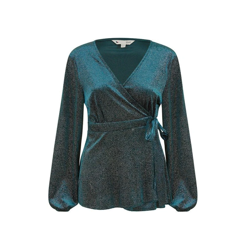 Image of Yumi Yumi Green Sparkle Velvet Wrap Top Green 8
