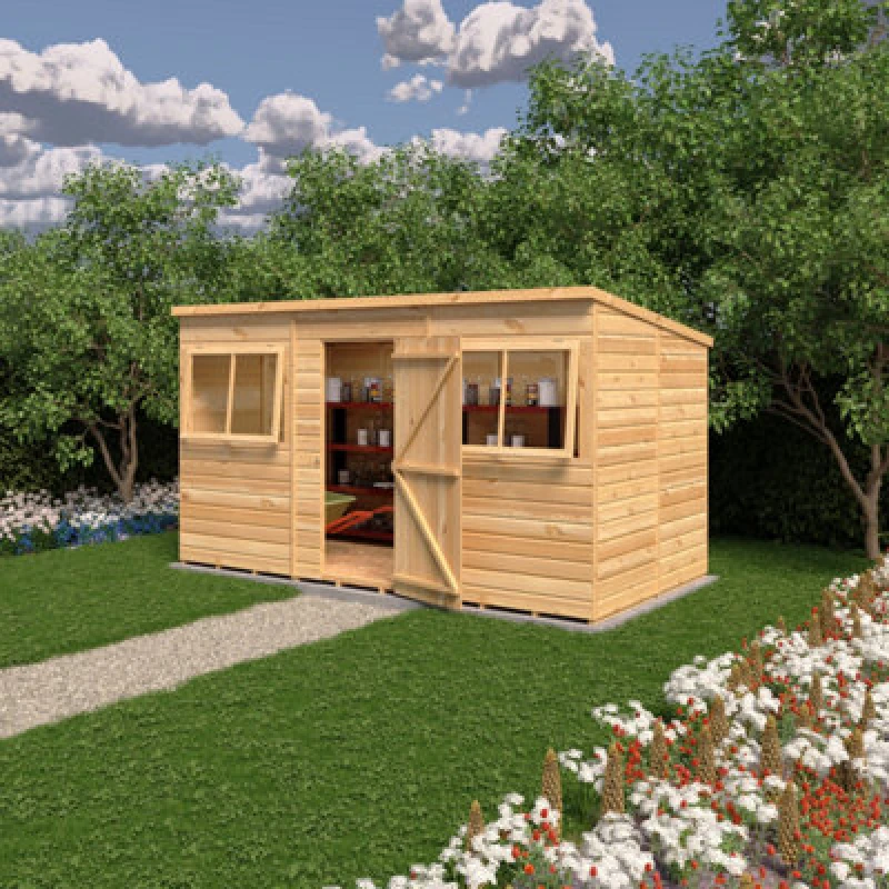 Image of Shire 12X6 Shiplap Pent Single Door With Opening Windows