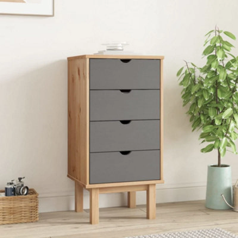 Image of Vidaxl Drawer Cabinet Otta Brown&grey 46X39.5X90Cm Solid Wood Pine, Grey 348580