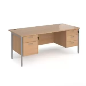 Image of Office Desk Rectangular Desk 1800mm With Double Pedestal Beech Top With Silver Frame 800mm Depth Maestro 25 MH18P23SB