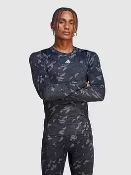 Image of adidas Performance Techfit Allover Print Training Long-sleeve Top, Camo Size M Men