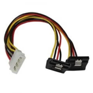 Image of StarTech.com 12" LP4 to 2x Right Angle Latching SATA Power Y Cable Splitter - 4 Pin Molex to SATA