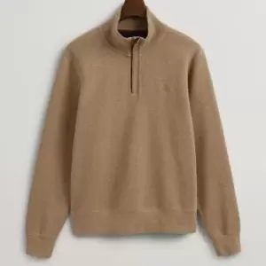 Image of GANT Mens Sacker Rib Half Zip Jumper - Khaki Melange - M