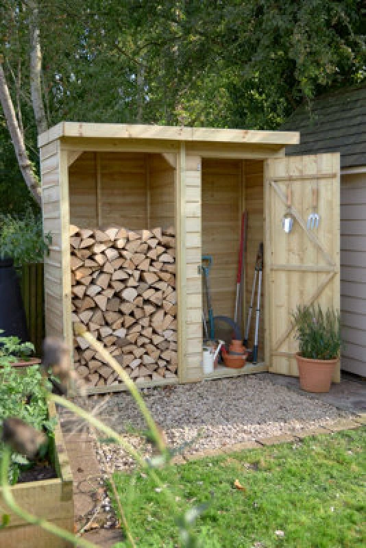 Image of 5'12 x 2'10 Forest Pent Medium Overlap Logstore with Tool Storage (1.8m x 0.9m)