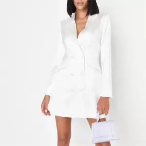 Image of Missguided Satin Double Breasted Blazer Dress - Cream