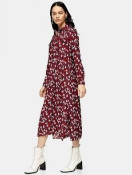 Image of Topshop Tall Trapeeze Midi Shirt Dress - Burgundy