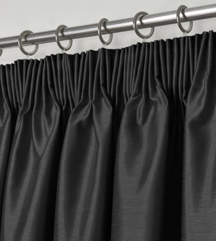 Image of Intimates Modern Ring Top Curtains, Ready-Made High-Quality Faux Silk, Machine Washable, Energy-Saving Living Room Curtains - Black