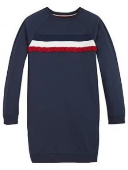 Image of Tommy Hilfiger Girls Ruffle Rib Sweat Dress - Navy