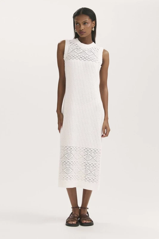 Image of Finery London Womens Ravi Crochet Midi Dress in Ivory Size: 8 Ivory Female 8
