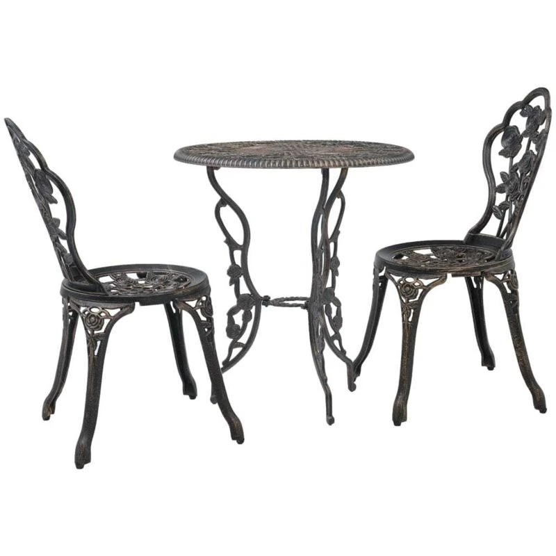 Image of vidaXL 3 Piece Bistro Set Cast Aluminium Outdoor Balcony Patio Table Chair