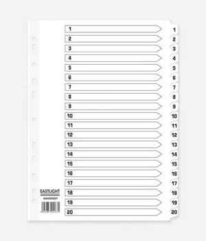 Image of Index 1-20 A4 Card White with White Mylar Tabs