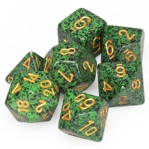 Image of Chessex Speckled Poly 7 Dice Set: Golden Recon