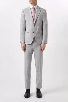 Image of Slim Fit Grey Textured Check Suit Jacket