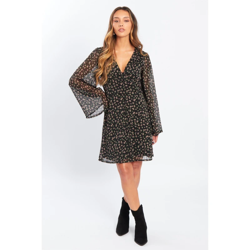 Image of Be You Bell Sleeve Dress Womens - Black 8