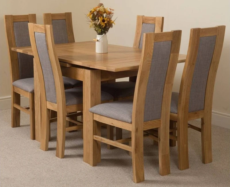 Image of Thats Furniture Richmond 90-150cm Square Oak Extending Dining Table & 6 Stanford Chairs in Brown Brown Unisex