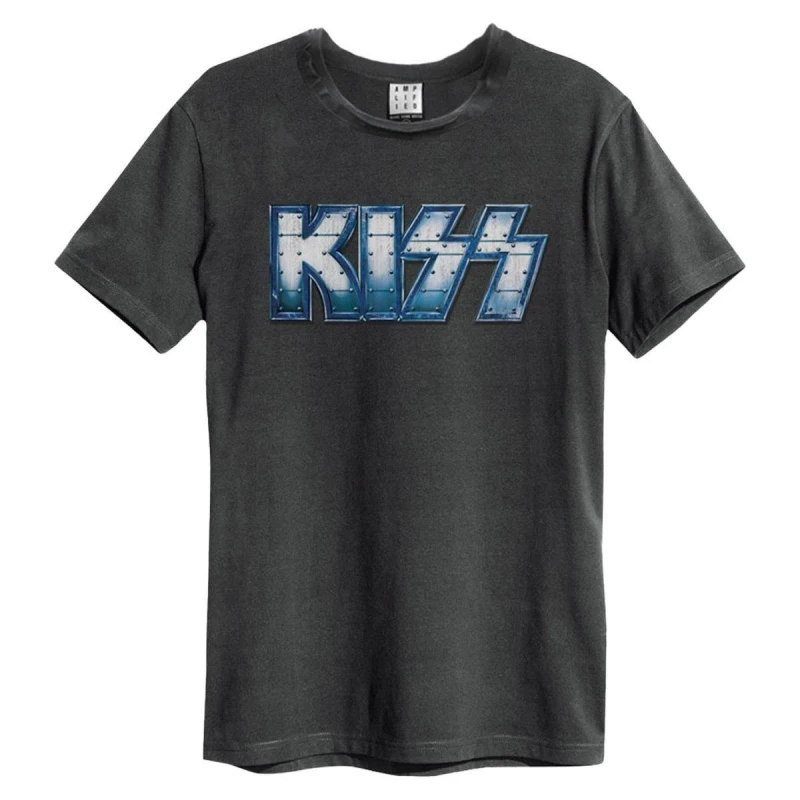 Image of Amplified Amplified Men Kiss Metal Logo T-Shirt in Charcoal Size: Small Charcoal S Male 5063470407767
