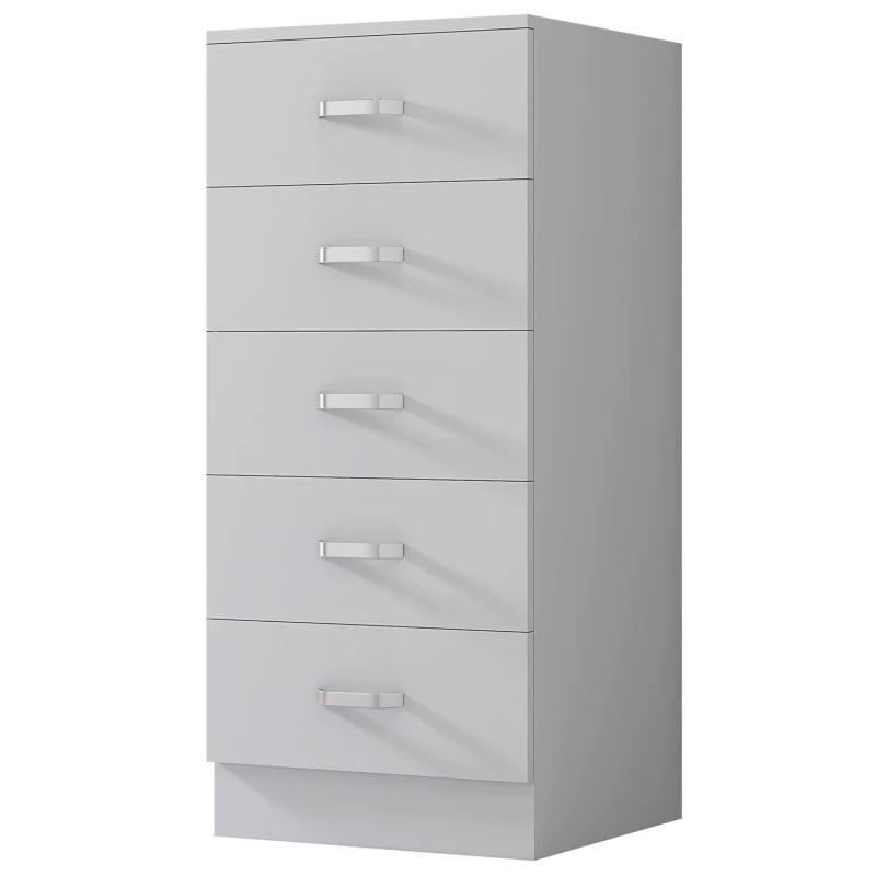 Image of FWStyle FWStyle White 5 Drawer Chest Of Drawers Metal Handles Tall Slim White One Size Unisex 5056413127860