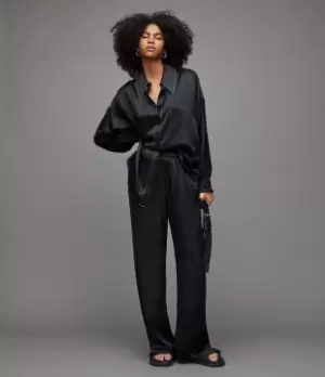 Image of AllSaints Womens Charli Silk Blend Trousers, Black, Size: 8