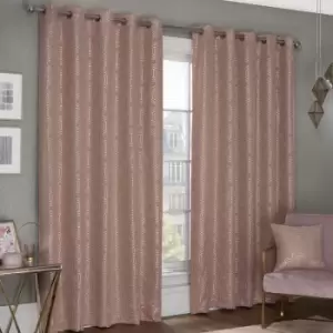Image of Emma Barclay - Hartford Geometric Woven Thermal Blackout Lined Eyelet Curtains, Blush Pink, 46 x 72 Inch