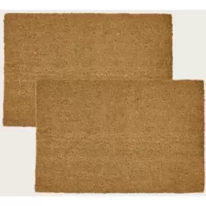 Image of Set of 2 Plain Coir Doormats 60 x 40 - Brown - Homescapes