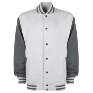 Image of FDM Unisex Varsity / University Jacket (Contrast Sleeves) (M) (Heather Grey/Charcoal)