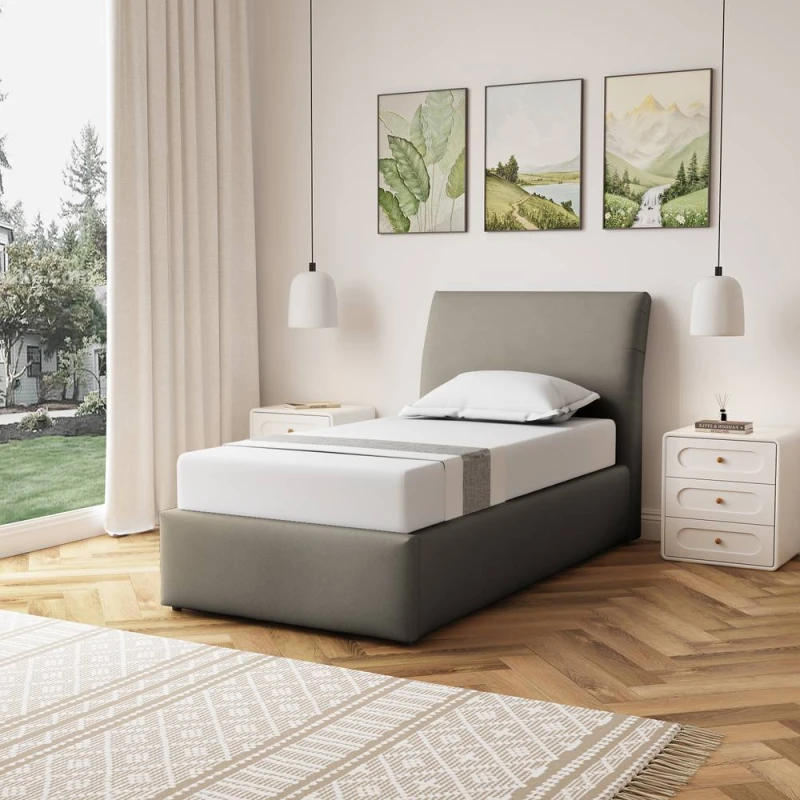 Image of Artemis Home Bethany Fabric 90cm Single Ottoman Bed Frame with Storage in Light Brown Light Brown Unisex Single