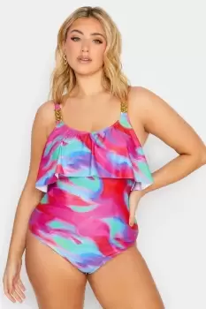 Image of Swirl Print Frill Chain Swimsuit