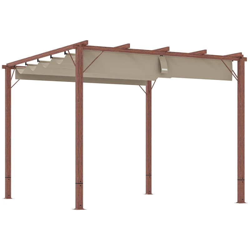 Image of Outsunny 3 x 3(m) Aluminium Garden Pergola with Retractable Roof, Natural Natural