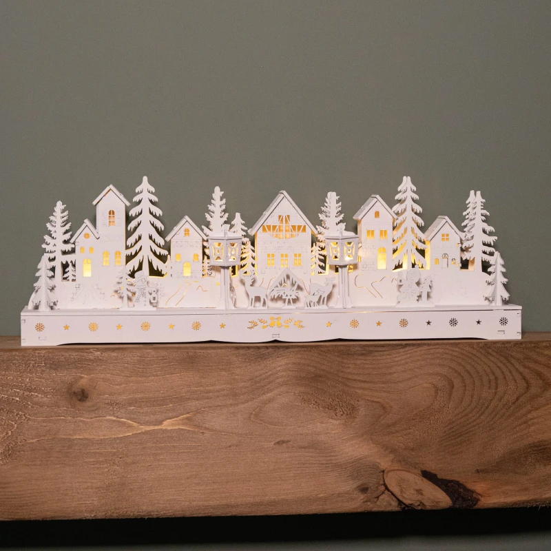 Image of 15cm Battery Operated Light up Wooden House Scene with 15 Warm White LEDs
