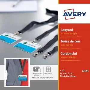 Image of Avery 4828 Lanyards for Name Badges 440x20mm Black PK10