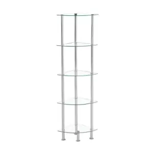 Image of Modernique Glass Shelf 5 Tier Storage Unit, Rectangular Shape In Clear Glass With Chrome Stand