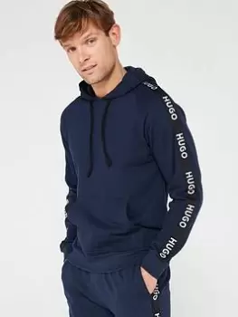 Image of HUGO Sporty Tape Logo Lounge Hoodie - Dark Blue, Dark Blue, Size 2XL, Men