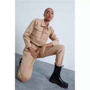 Image of I Saw It First Stone Utility Button Top And Jogger Set - Brown