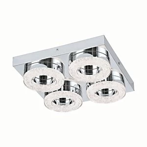 Image of Eglo Fradelo LED Chrome & Crystal Square & Hoop Flush Ceiling Light - 4 x 4W
