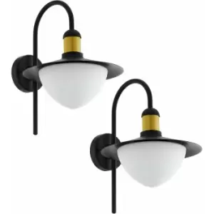 Image of Loops - 2 pack IP44 Outdoor Wall Light Black & Gold Modern Fisherman Lamp 60W E27