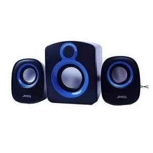 Image of Jedel SD003 Compact 2.1 Desktop Speakers, 5W + 2x 3W, USB Powered, 3.5mm Jack, Black & Blue