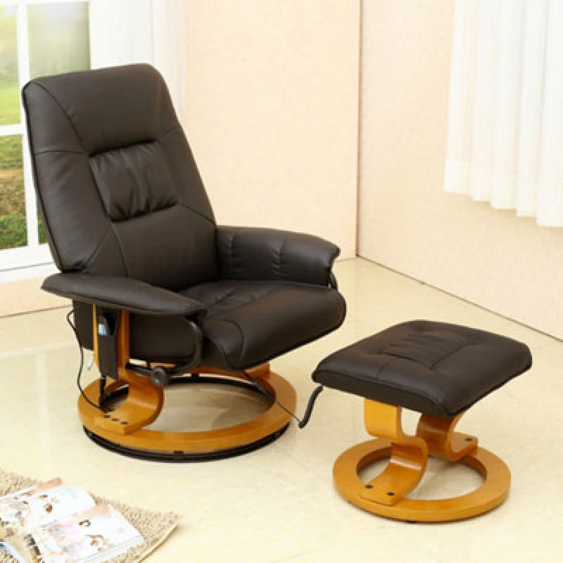Image of More4Homes Tuscany Bonded Leather Swivel Recliner Massage Chair w Footstool Brown