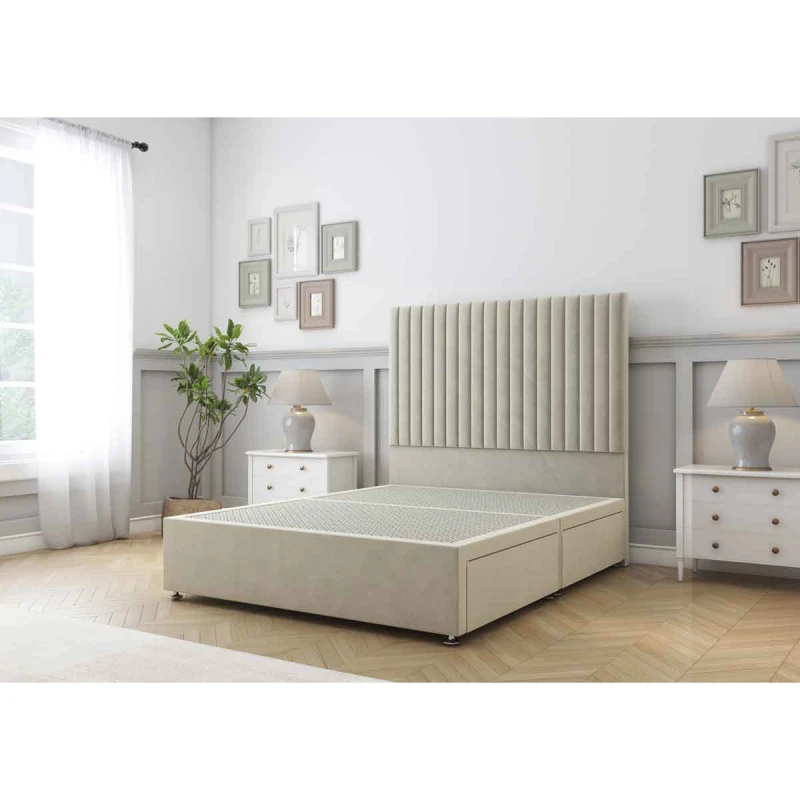 Image of Sloomy Manhattan Cream Plush Divan Bed Base No Drawers With 26" Strutted Headboard 3' Single