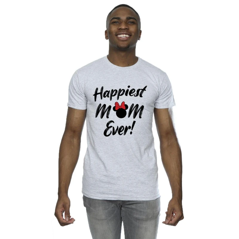Image of Disney Men Minnie Mouse Happiest Mom Ever T-Shirt in Grey Size: Small Grey S Male 5063153559271