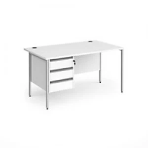 Image of Dams International Straight Desk with White MFC Top and Silver H-Frame Legs and 3 Lockable Drawer Pedestal Contract 25 1400 x 800 x 725mm