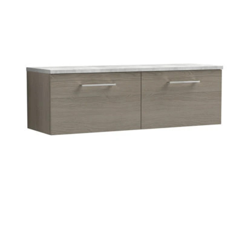 Image of NUIE Nuie - Arno Wall Hung 2-Drawer Vanity Unit with Bellato Grey Worktop 1200mm Wide - Solace oak ARN2522LBG2