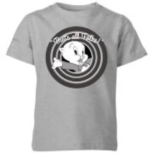 Image of Looney Tunes That's All Folks Porky Pig Kids T-Shirt - Grey - 3-4 Years